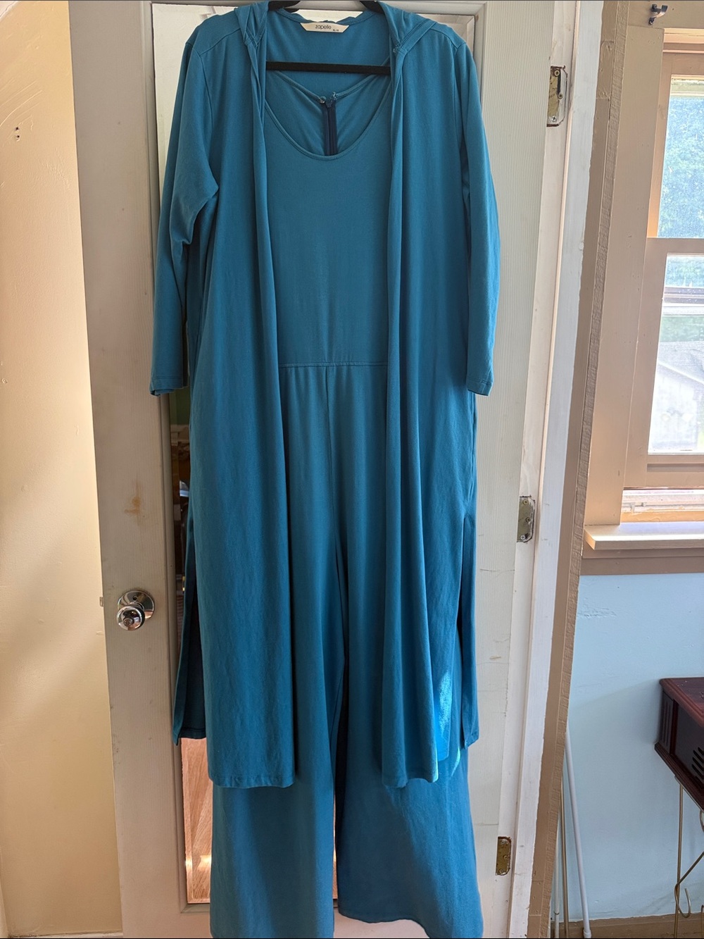 Zapelle Teal Jumpsuit with Hooded Duster